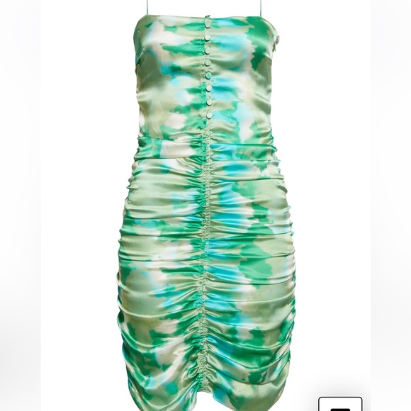 NWT GANNI Ruched Stretch Organic Silk Dress in Lily Green size 0 - Picture 5 of 6